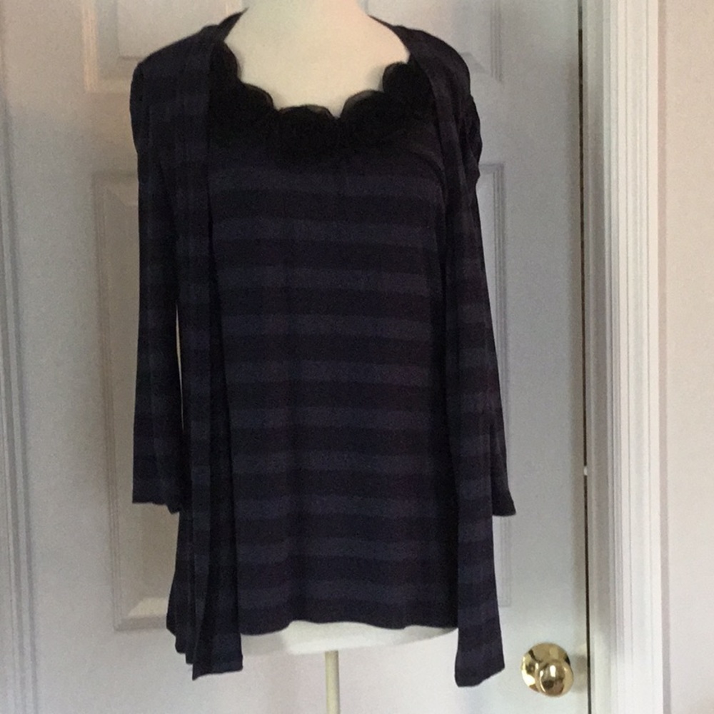 INC Blue Striped 3/4 Sleeve Top